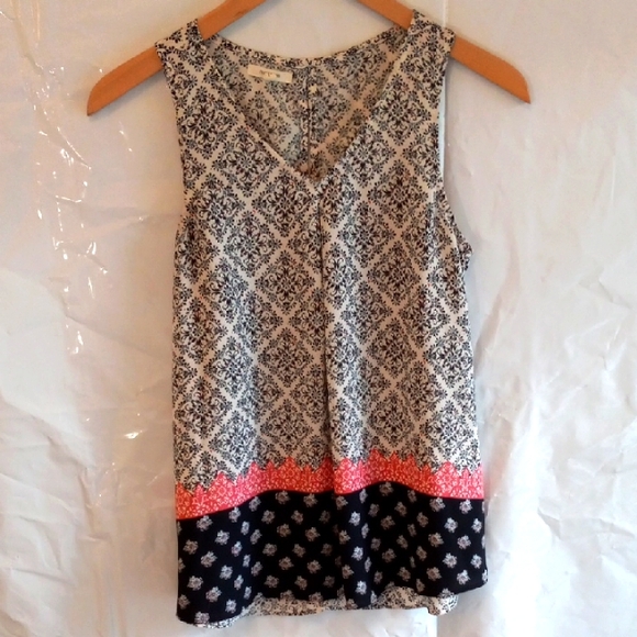 Maurices Sleeveless Blouse - Navy And Coral Pattern - Picture 1 of 7